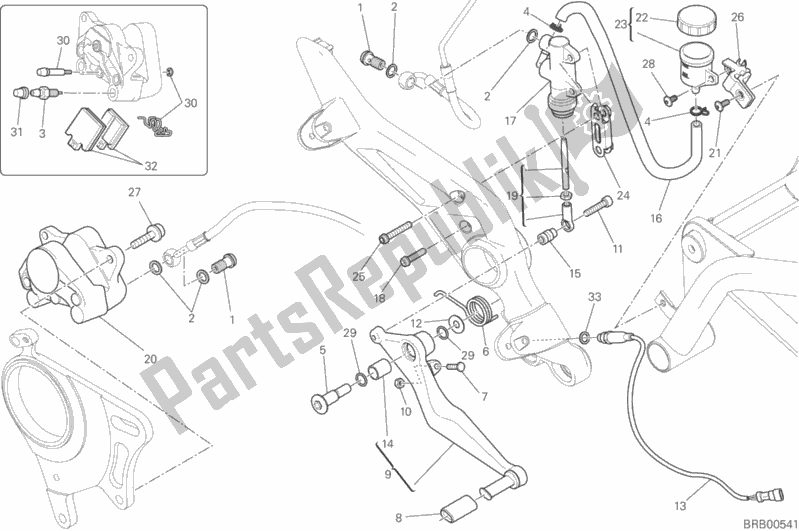 All parts for the Rear Brake System of the Ducati Hypermotard Hyperstrada Brasil 821 2016
